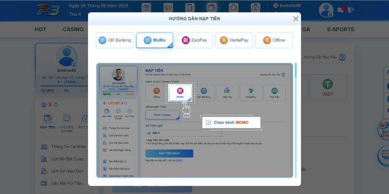 Nạp Tiền P3 Bằng Momo